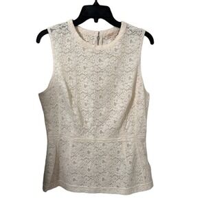 Rebecca Taylor Women's Ivory Off‎ White Sleeveless Lace Peplum Blouse Size 10
